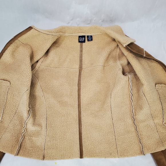 Women's GAP Suede Leather Sherpa Lined Jacket Y2K Size Large - Picture 16 of 17